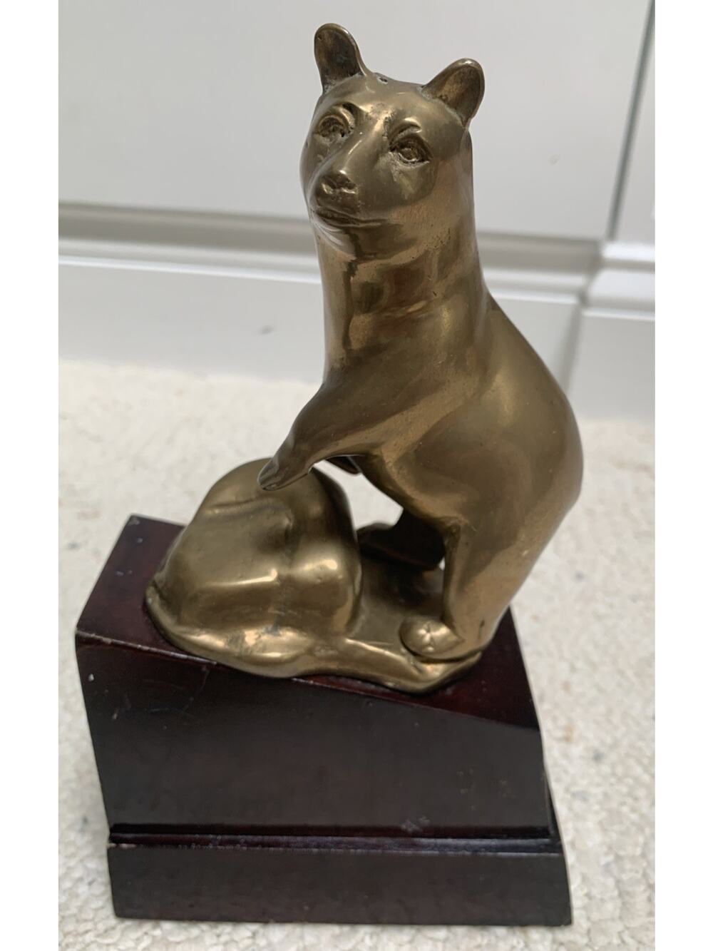 Vintage Brass Bear Bull Market Wall Street Wood Stand Bookend